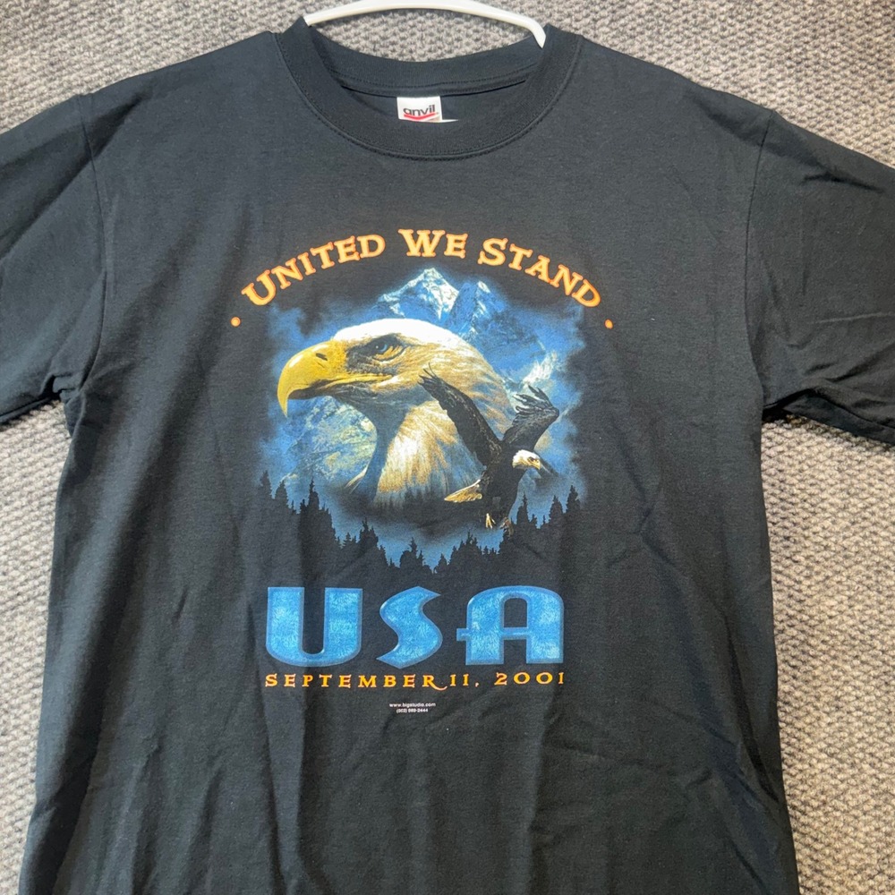 Vintage Anvil 9/11 United We Stand USA Eagle T-Shirt Black Medium Deadstock Rare